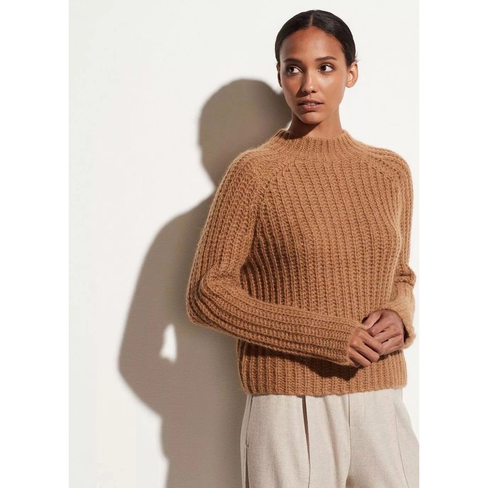 Vince Alpaca Merino Wool Mohair Sweater Womens Medium Brown Mock Neck  Ribbed